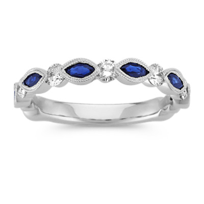 Wedding Band with Marquise Sapphires and Round Diamonds